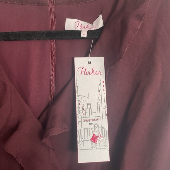 Parker Maroon Tangia Ruffle Detail Minidress size 4 - Picture 4 of 8